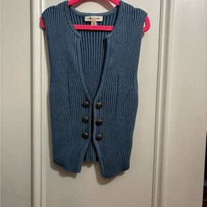 Silence + Noise Blue Ribbed Cardigan Vest